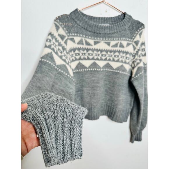 MARISSA WEBB Gray Geometric Knit Wool Blend Crewneck Nordic Sweater size Medium - Picture 3 of 11